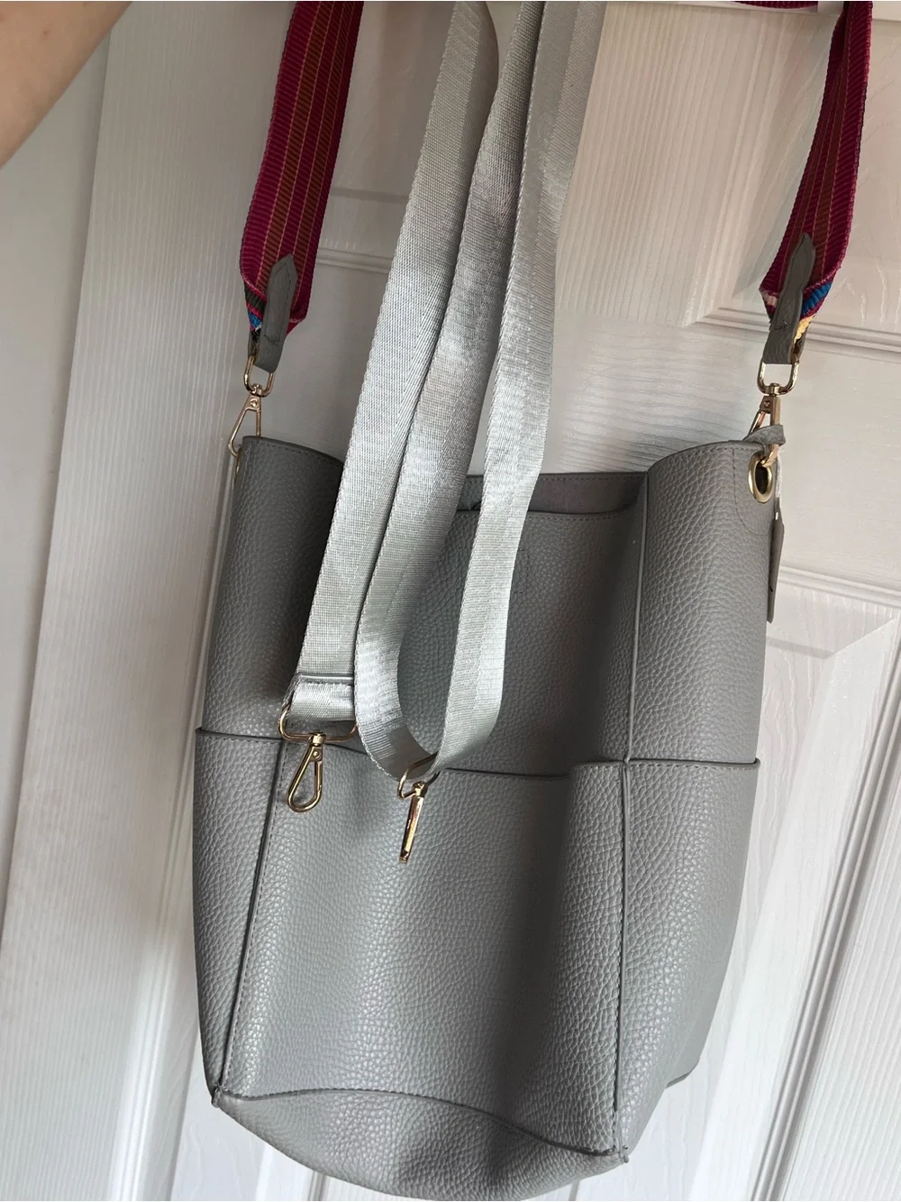 Gray Women's Tote Bag with Colorful Adjustable Strap